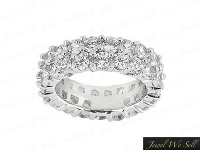 Pre-owned Jewelwesell 3.10ct Diamond Staggered Dual Row Shared Prong Eternity Band Ring Platinum Si1 In White