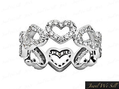 Pre-owned Jewelwesell 1.00ct Round Cut Diamond Alternating Heart Eternity Band Ring 14k Gold H Si2