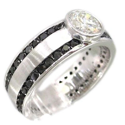 Pre-owned Knr 14k White Gold Round Cut Black And White Diamond Mens Band Ring Eternity 2.50ctw