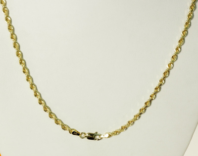 Pre-owned Gd Diamond 3.00mm 20" 17.00gm Solid 14k Gold Yellow Men's Diamond Cut Rope Chain Necklace