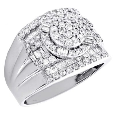 Pre-owned Jfl Diamonds & Timepieces 10k White Gold Round & Baguette Diamond 16mm Tiered Statement Pinky Ring 1.55 Ct