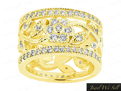 Pre-owned Jewelwesell 2.25ct Round Brilliant Cut Diamond Wide Flower Eternity Band Ring 14k Gold H Si2