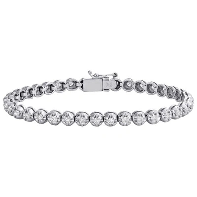 Pre-owned Jfl Diamonds & Timepieces 10k White Gold Round Diamond Crown Set Solitaire Prong Set 7" Bracelet 2.07 Ct.