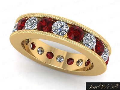 Pre-owned Jewelwesell 2.50ct Round Ruby Diamond Channel Set Milgrain Eternity Band Ring 10k Aaa H Si2