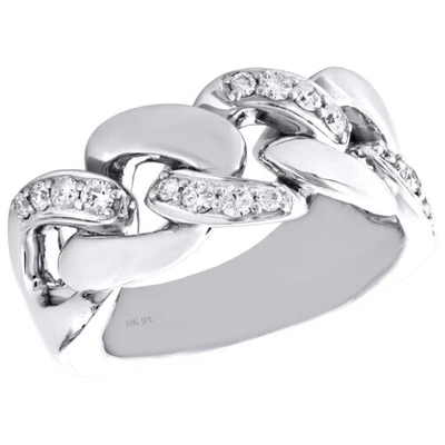 Pre-owned Jfl Diamonds & Timepieces 10k White Gold Round Diamond Solid Miami Cuban Link Pinky Ring 11mm Band 0.82 Ct