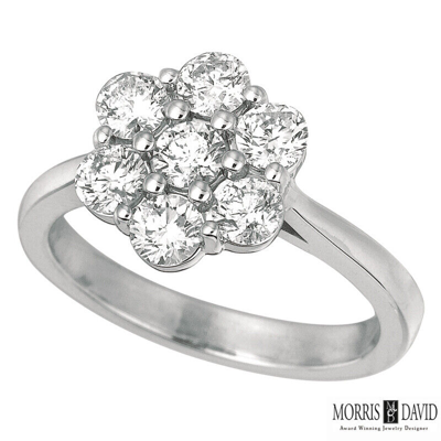 Pre-owned Morris 1.00 Carat Natural Diamond Flower Ring Si 14k White Gold 15 Pointers Cluster