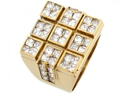 Pre-owned Jackani 10k Or 14k Yellow Gold Square White Cz Tic Tac Toe Design Mens Ring