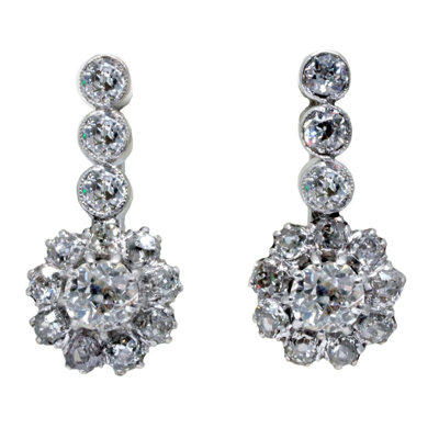 Pre-owned Navid Jewelry Inc Drop Dangle Round Diamond Earring Old Mine Halo White Gold In F