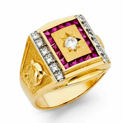 Pre-owned Tdgj 14k Yellow Gold Cubic Zirconia Men's Gold Ruby Ring / Avg. Weight - 9.5 Grams