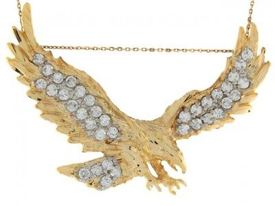 Pre-owned Jackani 10k Or 14k Gold White Cz Spread Wings Flying Bald Eagle Mens Slide Pendant