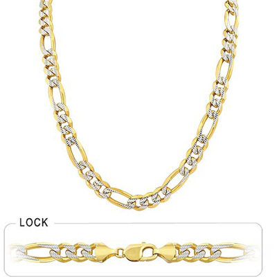 Pre-owned Gd Diamond 77.60 Gm 14k Solid Two Tone Gold White Pave Men's Figaro Chain 24" 10mm Necklace