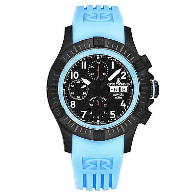 Pre-owned Revue Thommen Mens Air Speed Black Dial Blue Strap Automatic Watch 16071.6775