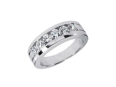 Pre-owned Jewelwesell Genuine 3/5ct Round Cut Mens Wedding Band Ring 950 Platinum F Vs2 Channel Set