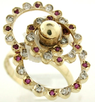 Pre-owned Gems4me Gold Motion Ring Diamonds & Precious Stones Triple Circles - Fl858