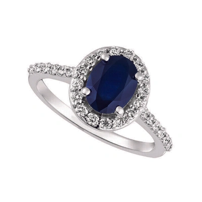 Pre-owned Morris 2.05 Carat Natural Diamond & Sapphire Engagement Ring 14k White Gold In Blue