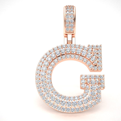 Pre-owned Jewelwesell 1.80ct Diamond 1.5" 3d Varsity Initial Letter 'g' Pendant Necklace 14k Gold