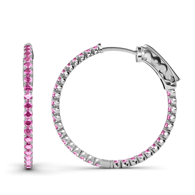 Pre-owned Trijewels Pink Sapphire Inside-out Women's Hoop Earrings 2.84 Ctw In 14k Gold Jp:36660