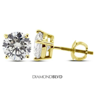 Pre-owned Diamond Blvd 1.80ct H/si3/vg Round Earth Mined Diamonds 14k 4-prong Basket Mens Earrings 1.3g In Gold