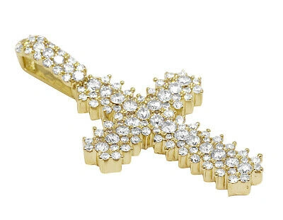 Pre-owned Jewelry Unlimited Mens 3 1/2 Ct Real Diamond Cross Pendant Prong Set 10k Yellow Gold 1.9" In G-h