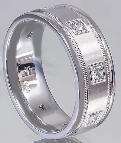 Pre-owned Asw 14k Whie Gold Princess Cut Diamond Mens Band Ring Eternity Filigree 0.40ct 7mm In White