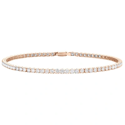 Pre-owned Jfl Diamonds & Timepieces 14k Rose Gold Women's Round Solitaire Diamond Tennis Link Bracelet 7.25" 3 Ct. In White/colorless
