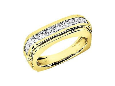 Pre-owned Jewelwesell 1.50ct Princess Euro Shank Mens Wedding Band Ring 18k Yellow Gold F Vs2 Channel In White