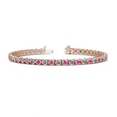 Pre-owned Trijewels Round Pink Sapphire Diamond 3prong Women Tennis Bracelet 14k Rose Gold Jp:124792