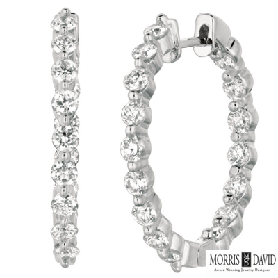 Pre-owned Morris 2.00 Carat Natural Diamond Hoop Earrings Si In 14k White Gold 0.90''