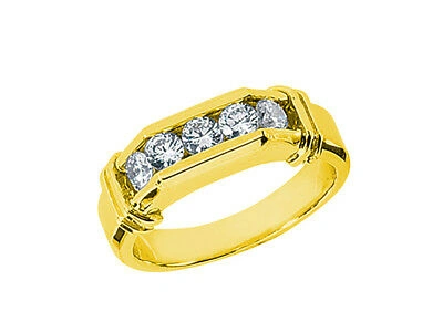 Pre-owned Jewelwesell Natural 0.75ct Round 5stone Mens Wedding Band Ring 18k Yellow Gold Si1 Channel