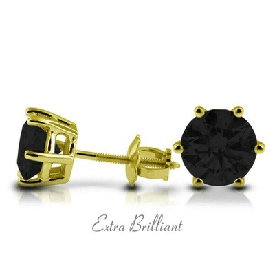 Pre-owned Extra Brilliant 3.61ct Black/vg Round Certify Diamonds 14k/y 6-prong Classic Men's Earrings 1.7g In Gold