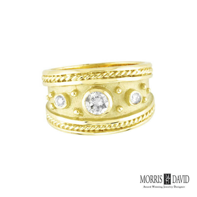 Pre-owned Morris & David 0.40 Carat Natural Diamond Ring Antique Style 18k Yellow Gold In H