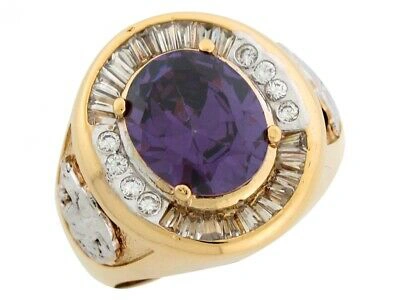Pre-owned Jackani 10k Or 14k Two Tone Gold Simulated Amethyst Cz Lion Head Accents Mens Ring In Purple