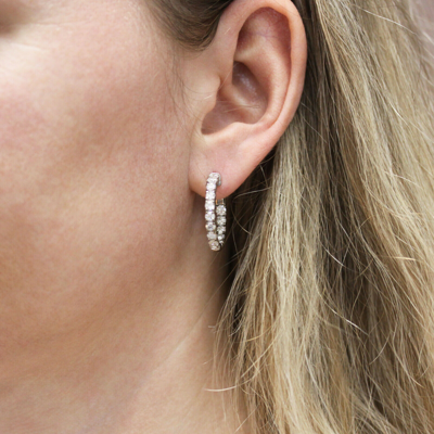 Pre-owned Jewelry By Arsa 3 Ctw Natural Diamond Solid 14k White Gold Inside Out Hoop Earrings 25 Mm 1" In G-h