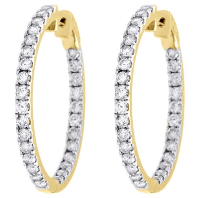 Pre-owned Jfl Diamonds & Timepieces 10k Yellow Gold Diamond In & Out Hoops Round Hinged Earrings 1.25" Long 3 Ct. In White