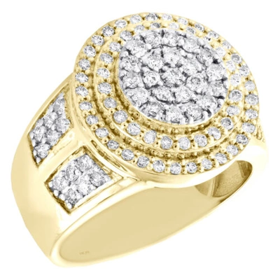 Pre-owned Jfl Diamonds & Timepieces 10k Yellow Gold Round Diamond Tier Step Statement 18mm Circle Pinky Ring 1.35 Ct In White