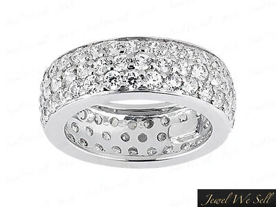 Pre-owned Jewelwesell 1.6ct Round Cut Diamond 3row Pave Eternity Bridal Band Ring 18k White Gold H Si2