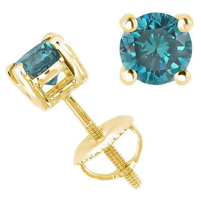 Pre-owned Limor 1.10ct Blue Si1-si2 Genuine Diamond 18k Yellow Gold Men's Single Stud Earring