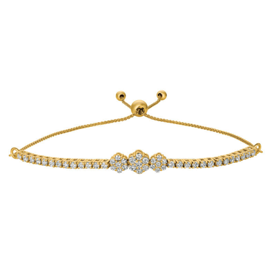 Pre-owned Morris 1.00 Carat Diamond Bolo 3 Flower Bracelet Si 14k Yellow Gold 7'' Adjustable