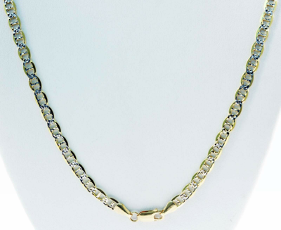 Pre-owned Gd Diamond 5 Mm 20" 17.50 Gm 14k Gold Two Tone Men's White Pave Flat Mariner Chain Necklace