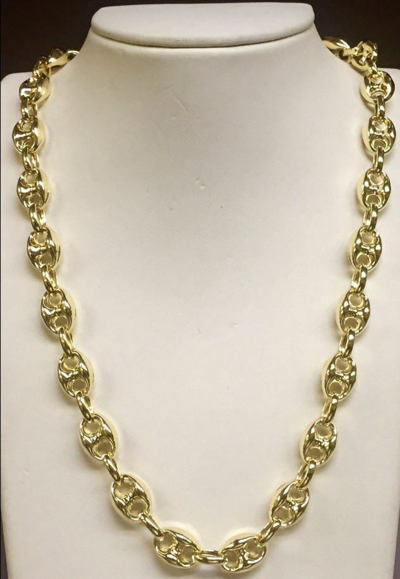Pre-owned R C I 14k Yellow Gold Men's Puffed Anchor Mariner 22" Chain/necklace 11 Mm 26 Grams