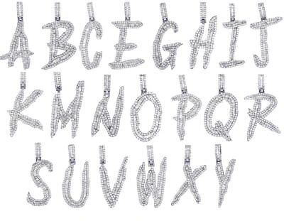Pre-owned Jewelry Unlimited Baguette Real Diamond Letter Initial Pendant A-z 10k White Gold 3 1/2 Ct 2" U... In F-g