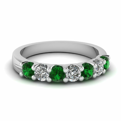 Pre-owned Limor 0.70ct 7-stone Green & White Diamond Anniversary Wedding Ring