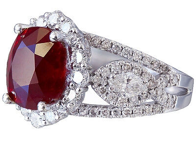Pre-owned Ruby 14k White Gold Oval  And Diamonds Engagement Ring Deco Bridal Halo 4.50ct In Red