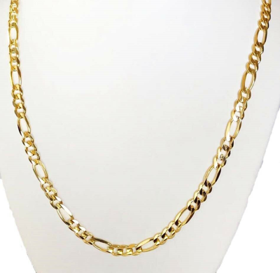 Pre-owned Gd Diamond 7mm 26" 36.00gm 14k Gold Yellow Solid Men's Open Figaro Necklace Chain Polished