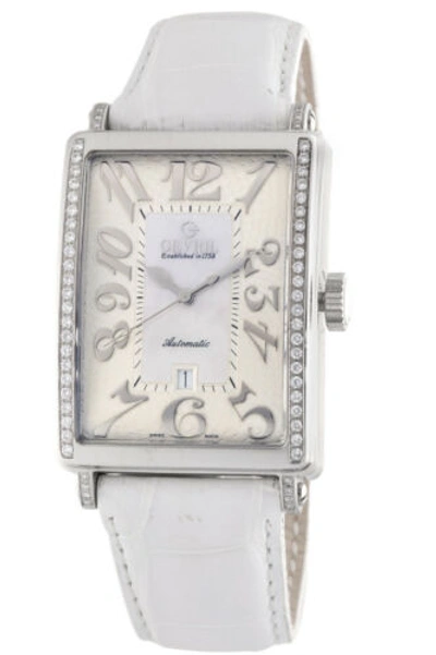Pre-owned Gevril Women 6209ne Glamour Automatic White Diamond Crocodile Leather Wristwatch