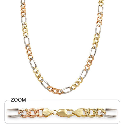 Pre-owned Gd Diamond 82 Gm Solid 14k Gold Tri Color Men's Heavy Figaro Chain Necklace 30" 8.50 Mm In Multicolor