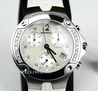 Pre-owned Movado Swiss Diamond Chronograph Quartz Watch 84c51892 Alligator Box $3850 1