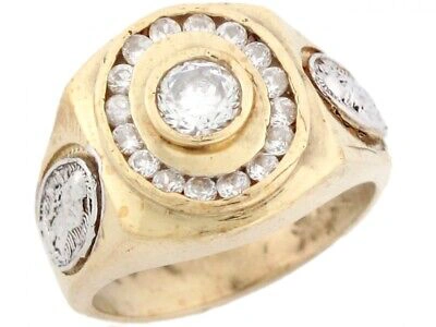 Pre-owned Jackani 10k Or 14k Two Tone Real Gold Virgin Mary Guadalupe On The Sides Cz Mens Ring In White