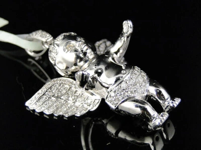Pre-owned Jewelry Unlimited Mens White Gold Mini 3 D Handmade Angel Cherub Jesus 1.5 Inch Diamond Pendant