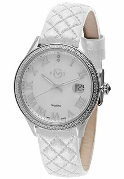 Pre-owned Gv2 By Gevril Women's 1800 Asti Diamonds Mop Dial White Leather Date Wristwatch